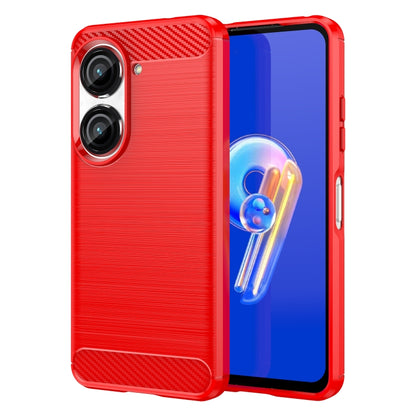 For Asus Zenfone 9 Brushed Texture Carbon Fiber TPU Case(Red) - ASUS Cases by buy2fix | Online Shopping UK | buy2fix