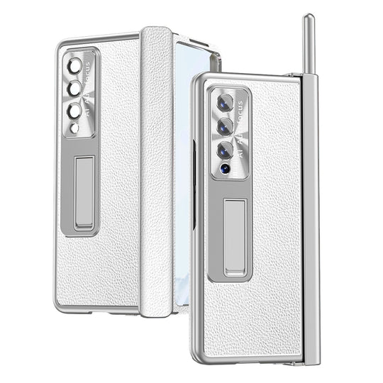 For Samsung Galaxy Z Fold3 5G Litchi Pattern Magnetic Shell Film Integrated Shockproof Phone Case(Silver)