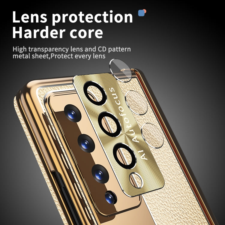 For Samsung Galaxy Z Fold3 5G Litchi Pattern Magnetic Shell Film Integrated Shockproof Phone Case(Gold) - Galaxy Phone Cases by buy2fix | Online Shopping UK | buy2fix