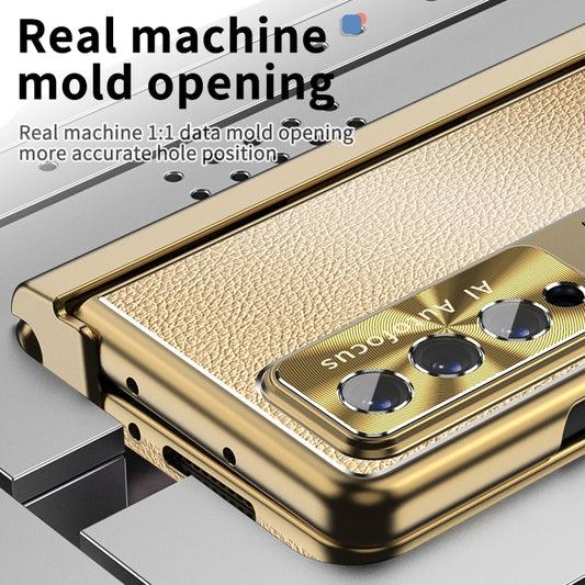 For Samsung Galaxy Z Fold4 Litchi Pattern Magnetic Shell Film Integrated Shockproof Phone Case(Champagne Gold) by buy2fix