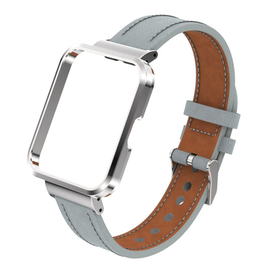 For Xiaomi Redmi Watch 2 Lite Genuine Leather Metal Case Integrated Watch Band(Light Gray) by buy2fix