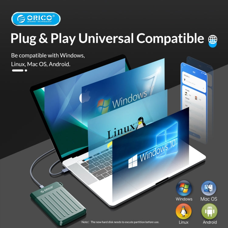 ORICO M35C3-GR 3.5 inch USB3.1 Gen1 Type-C Hard Drive Enclosure(Green) - External Hard Drives by ORICO | Online Shopping UK | buy2fix