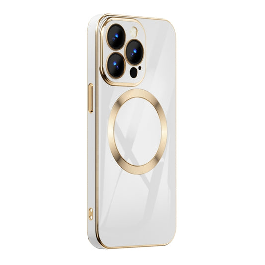 For iPhone 14 Pro Max 6D Gold Plated Magsafe Magnetic Phone Case (White) - iPhone 14 Pro Max Cases by buy2fix | Online Shopping UK | buy2fix
