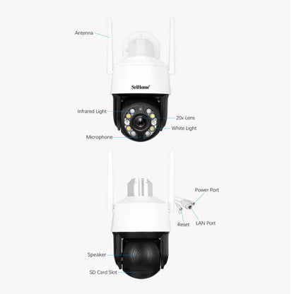 SriHome SH041 5.0MP 20X Optical Zoom 2.4G/5G WiFi Waterproof AI Auto Tracking H.265 Video Surveillance, Plug Type:UK Plug(White) - Security by buy2fix | Online Shopping UK | buy2fix