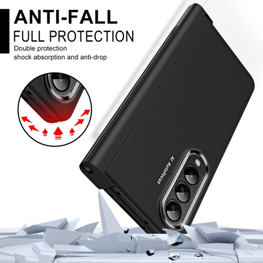 For Samsung Galaxy Z Fold4 Skin Feel Two-color Contact Lens Hinge Flip Phone Case with Pen Slot(Black) by buy2fix