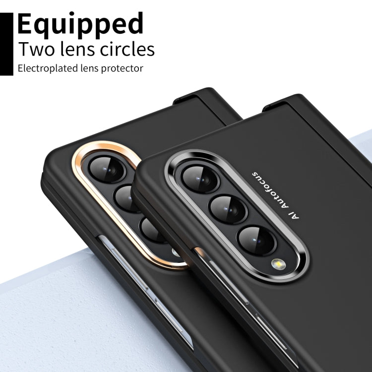 For Samsung Galaxy Z Fold4 Skin Feel Two-color Contact Lens Hinge Flip Phone Case with Pen Slot(Black) - Galaxy Z Fold4 5G Cases by buy2fix | Online Shopping UK | buy2fix