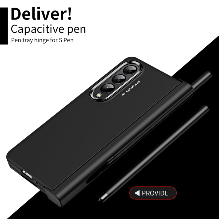 For Samsung Galaxy Z Fold4 Skin Feel Two-color Contact Lens Hinge Flip Phone Case with Pen Slot(Black) - Galaxy Z Fold4 5G Cases by buy2fix | Online Shopping UK | buy2fix