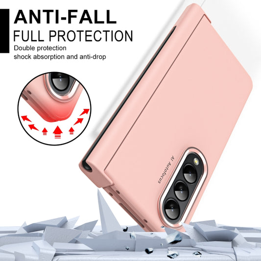 For Samsung Galaxy Z Fold4 Skin Feel Two-color Contact Lens Hinge Flip Phone Case with Pen Slot(Pink) by buy2fix