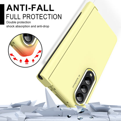 For Samsung Galaxy Z Fold4 Skin Feel Two-color Contact Lens Hinge Flip Phone Case with Pen Slot(Yellow) - Galaxy Z Fold4 5G Cases by buy2fix | Online Shopping UK | buy2fix