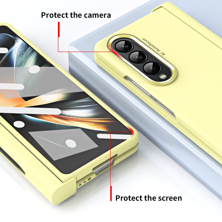 For Samsung Galaxy Z Fold4 Skin Feel Two-color Contact Lens Hinge Flip Phone Case with Pen Slot(Yellow) - Galaxy Z Fold4 5G Cases by buy2fix | Online Shopping UK | buy2fix