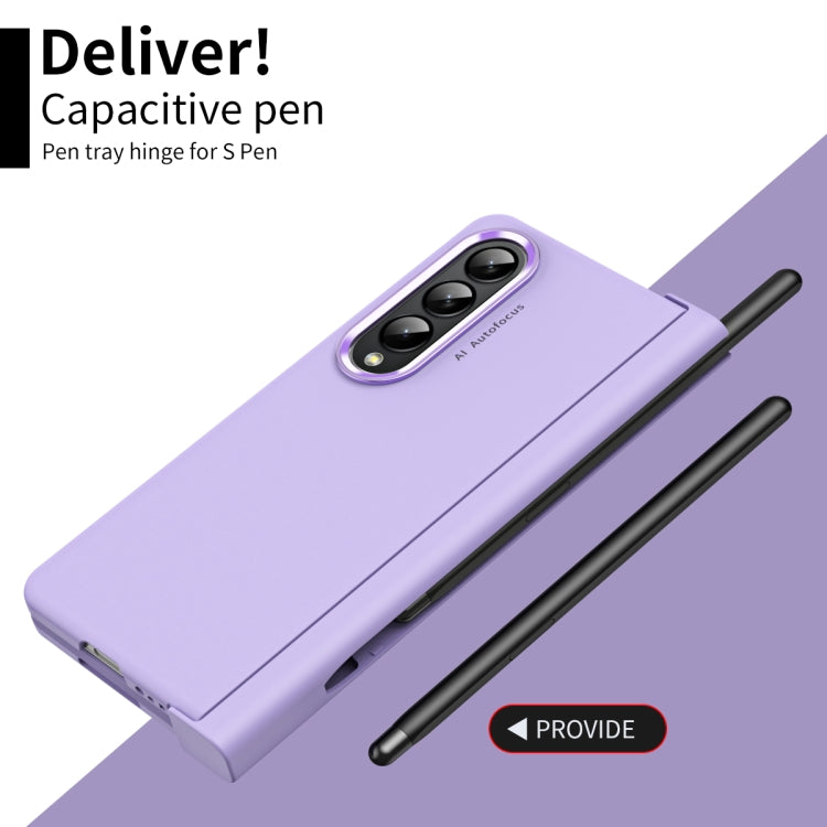 For Samsung Galaxy Z Fold4 Skin Feel Two-color Contact Lens Hinge Flip Phone Case with Pen Slot(Purple) - Galaxy Z Fold4 5G Cases by buy2fix | Online Shopping UK | buy2fix