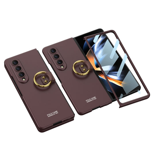 For Samsung Galaxy Z Fold4 GKK Integrated Ultra-thin Full Coverage Phone Case with Ring(Brown) - Galaxy Z Fold4 5G Cases by GKK | Online Shopping UK | buy2fix
