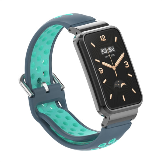 For Xiaomi Mi Band 7 Pro Silicone Metal Frame Watch Band(Grey + Cyan) by buy2fix