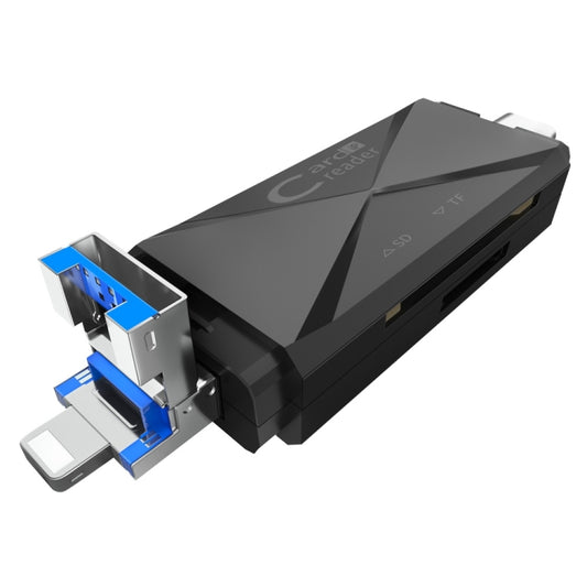 ADS-218 8 Pin+USB+Type-C Multi-function Card Reader(Black) by buy2fix