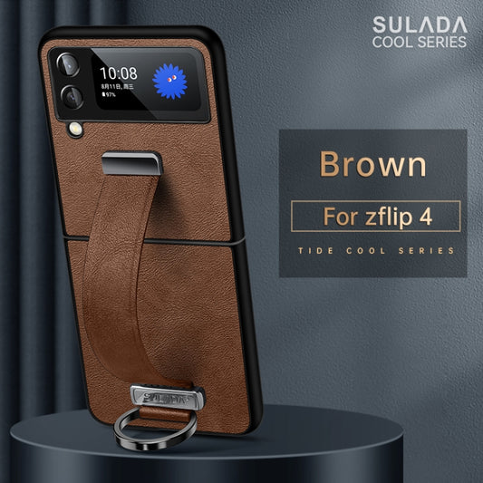 For Samsung Galaxy Z Flip4 SULADA Cool Series PC + Leather Texture Skin Feel Shockproof Phone Case(Brown) by SULADA