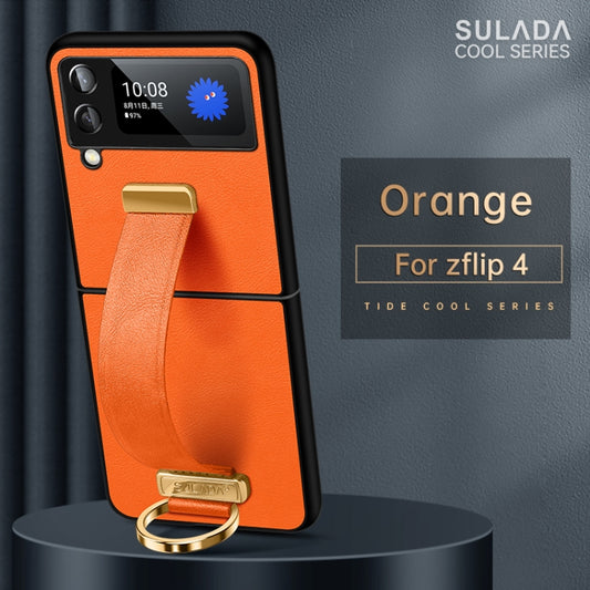 For Samsung Galaxy Z Flip4 SULADA Cool Series PC + Leather Texture Skin Feel Shockproof Phone Case(Orange) by SULADA