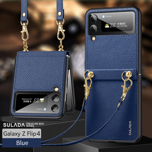 For Samsung Galaxy Z Flip4 SULADA Litchi Texture Leather + TPU Phone Case with Strap(Blue) by SULADA