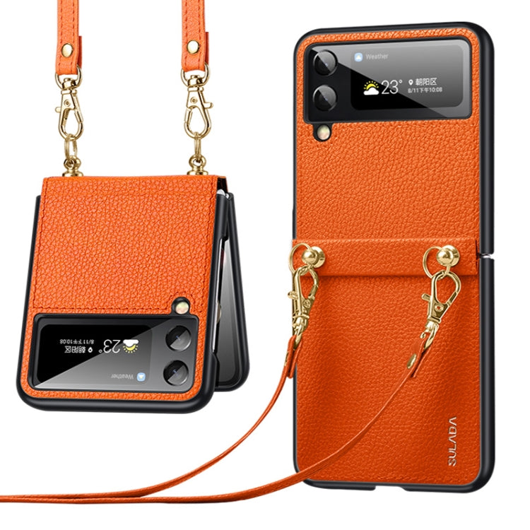 For Samsung Galaxy Z Flip4 SULADA Litchi Texture Leather + TPU Phone Case with Strap(Orange) - Galaxy Z Flip4 5G Cases by SULADA | Online Shopping UK | buy2fix