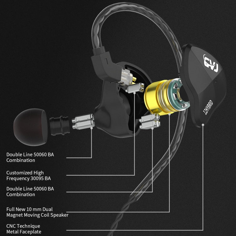 CVJ-CSN In-Ear Dual Magnetic Circuit Dynamic HIFI Wired Earphone, Style:Without Mic(Black) - In Ear Wired Earphone by CVJ | Online Shopping UK | buy2fix