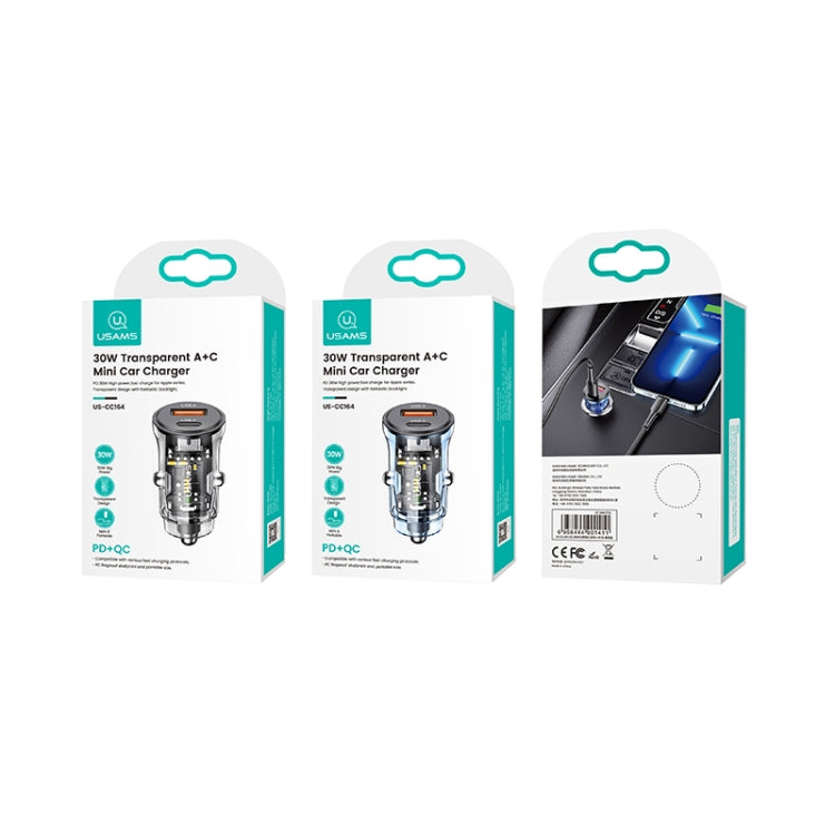 USAMS US-CC164 C32 30W Transparent Dual Port Mini Car Charger(Blue) - Car Charger by USAMS | Online Shopping UK | buy2fix