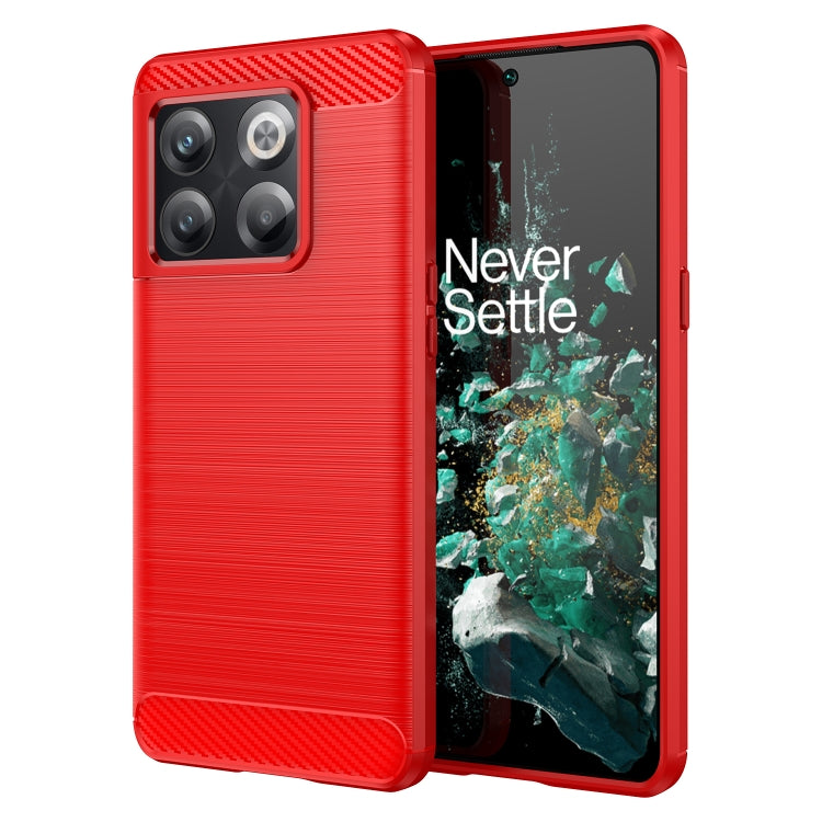 For OnePlus 10T Brushed Texture Carbon Fiber TPU Phone Case (Red) - OnePlus Cases by buy2fix | Online Shopping UK | buy2fix