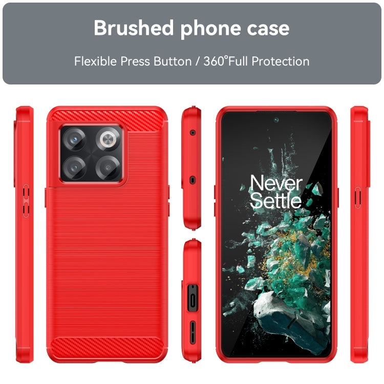 For OnePlus 10T Brushed Texture Carbon Fiber TPU Phone Case (Red) - OnePlus Cases by buy2fix | Online Shopping UK | buy2fix