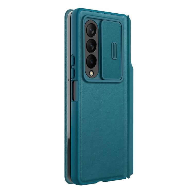 For Samsung Galaxy Z Fold4 5G NILLKIN QIN Series Pro Sliding Camera Cover Design Leather Phone Case(Cyan) - Galaxy Z Fold4 5G Cases by NILLKIN | Online Shopping UK | buy2fix