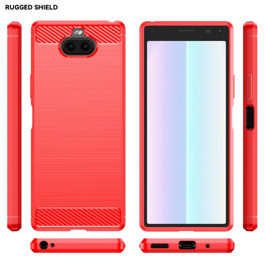 For Sony Xperia 8/8 Lite Brushed Texture Carbon Fiber TPU Phone Case(Red) by buy2fix