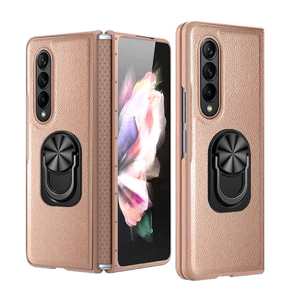 For Samsung Galaxy Z Fold4 GKK Litchi Pattern Foldable Protective Phone Case with Ring Holder(Gold) - Galaxy Z Fold4 5G Cases by GKK | Online Shopping UK | buy2fix