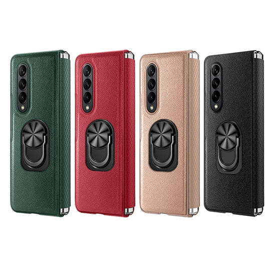 For Samsung Galaxy Z Fold4 GKK Litchi Pattern Foldable Protective Phone Case with Ring Holder(Gold) by GKK