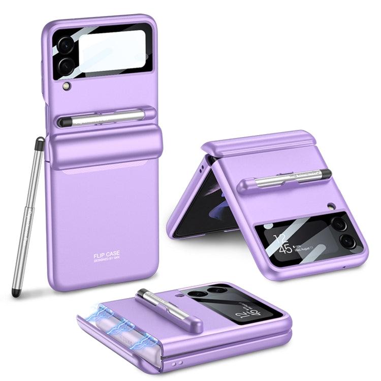 For Samsung Galaxy Z Flip4 GKK Magnetic Full Coverage Phone Flip Case with Pen(Purple) by GKK