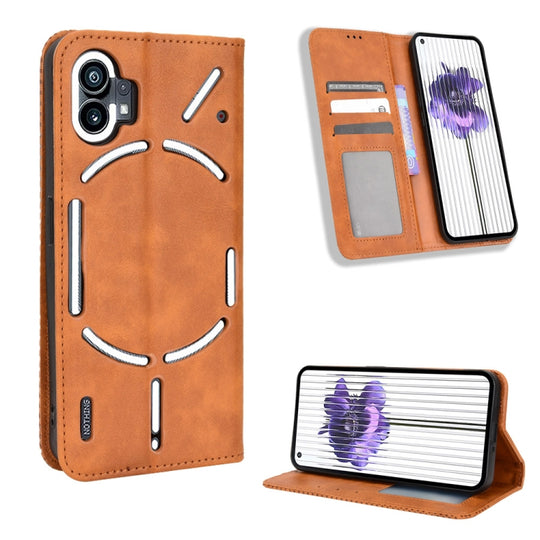 For Nothing Phone 1 Magnetic Buckle Retro Texture Leather Phone Case(Brown)