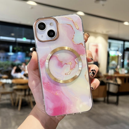 For iPhone 12 Pro Max Gilt Marble Magsafe Phone Case(Pink) by buy2fix