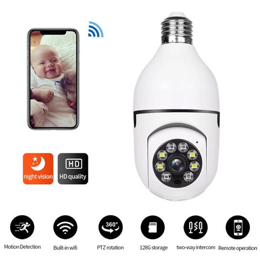 A6 2MP HD Light Bulb WiFi Camera Support Motion Detection/Two-way Audio/Night Vision/TF Card With 32G Memory Card by buy2fix