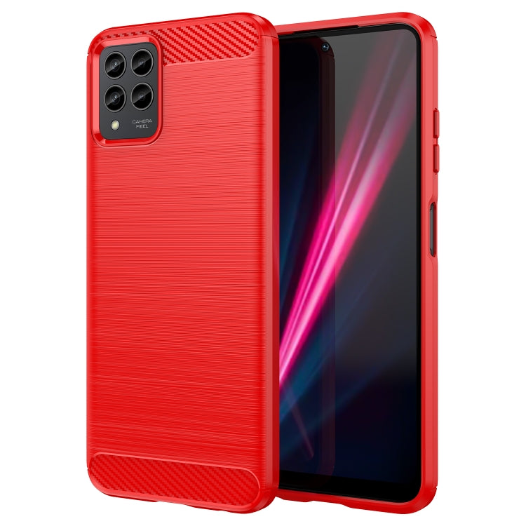 For T-Mobile REVVL 6 Pro 5G Brushed Texture Carbon Fiber TPU Phone Case(Red) - More Brand by buy2fix | Online Shopping UK | buy2fix