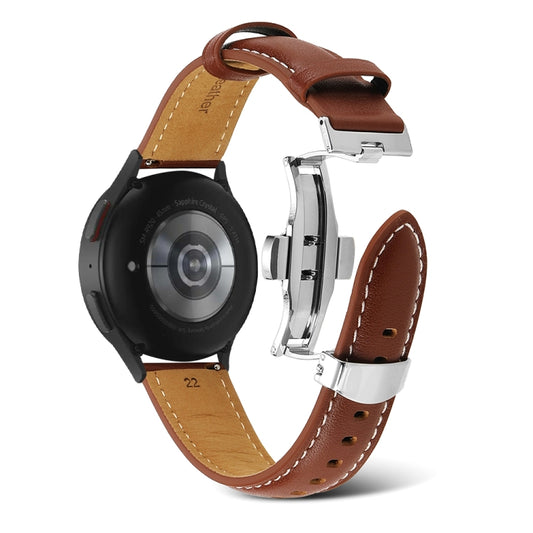 For Samsung Galaxy Watch5 40mm / 44mm Butterfly Buckle Genuine Leather Watch Band(Brown) by buy2fix