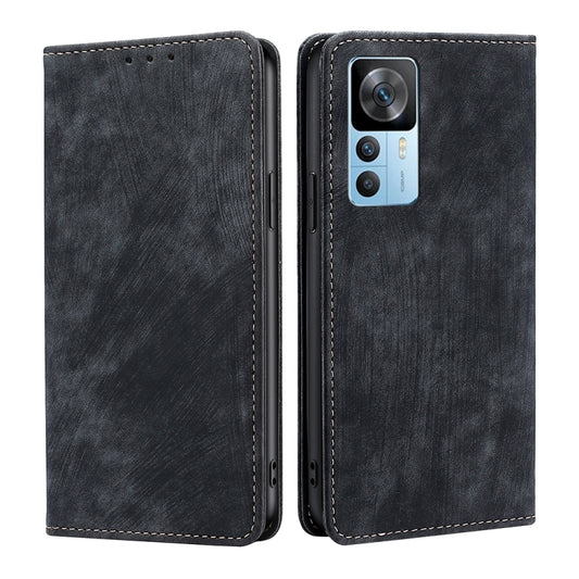 For Xiaomi Redmi K50 Ultra/Xiaomi 12T/Xiaomi 12T Pro RFID Anti-theft Brush Magnetic Leather Phone Case(Black) - Xiaomi Cases by buy2fix | Online Shopping UK | buy2fix