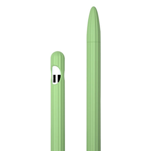 3 in 1 Striped Liquid Silicone Stylus Case with Two Tip Caps For Apple Pencil 2(Matcha Green) - Pencil Accessories by buy2fix | Online Shopping UK | buy2fix