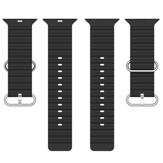 Ocean Silicone Watch Band For Apple Watch Ultra 49mm / Series 8&7 45mm / SE 2&6&SE&5&4 44mm (Black) by buy2fix