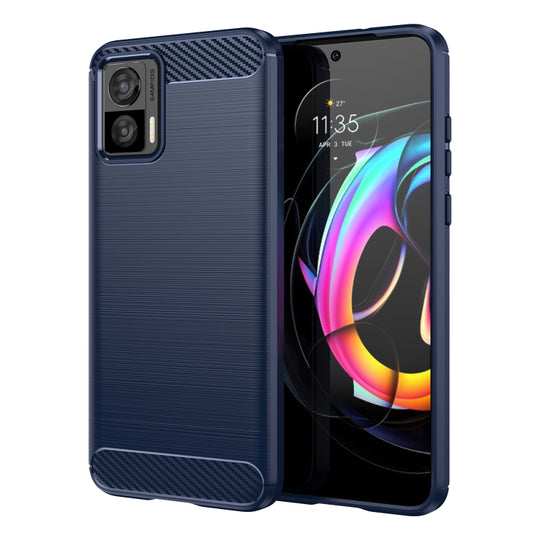 For Motorola Edge 30 Fusion Brushed Texture Carbon Fiber TPU Case(Navy Blue)