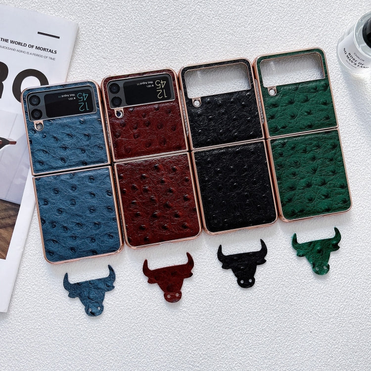 For Samsung Galaxy Z Flip3 5G Genuine Leather Ostrich Texture Nano Electroplating Phone Case(Blue) by buy2fix
