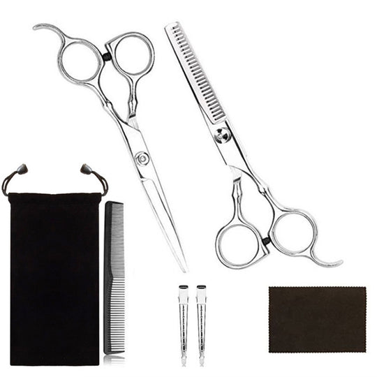 7pcs / Set Professional Hair Cutting Thinning Scissor Hairdressing Flat Shear Scissors Kit(Gold Silver)