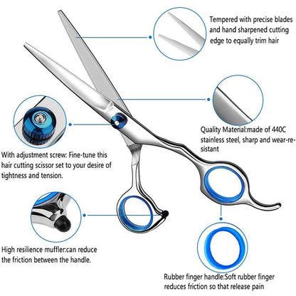 7 PCS Professional Hair Cutting Thinning Scissor Hairdressing Flat Shear Scissors Kit(Blue) - Hair Trimmer by buy2fix | Online Shopping UK | buy2fix