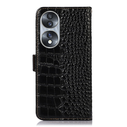 For Honor 70 Crocodile Top Layer Cowhide Leather Phone Case(Black) by buy2fix