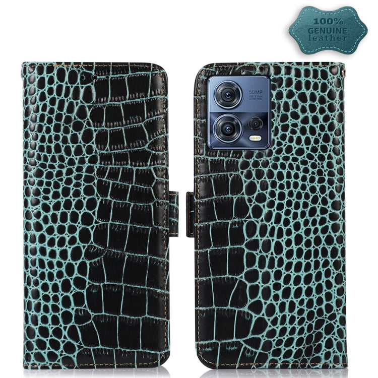For Motorola Moto S30 Pro Crocodile Top Layer Cowhide Leather Phone Case(Green) - Motorola Cases by buy2fix | Online Shopping UK | buy2fix