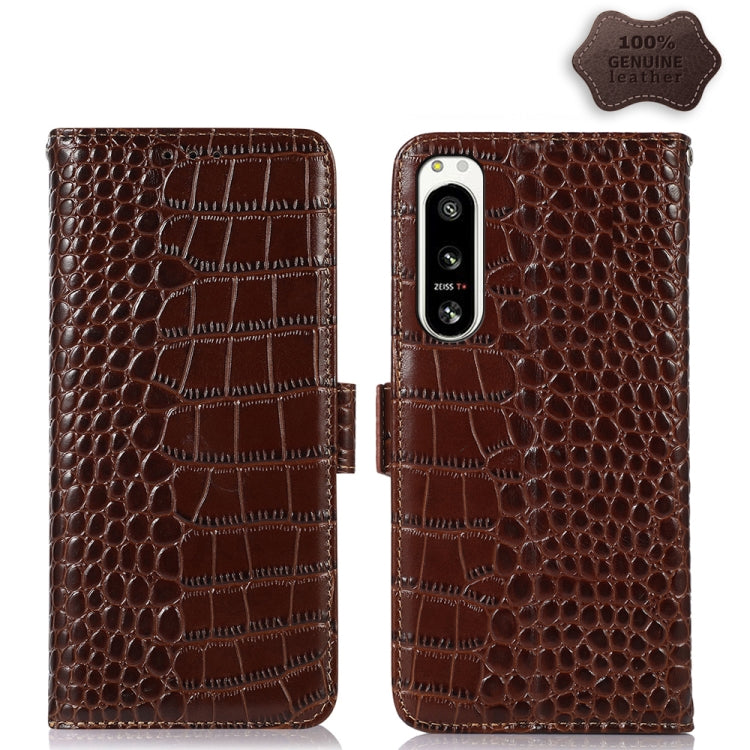 For Sony Xperia 5 IV Crocodile Top Layer Cowhide Leather Phone Case(Brown) - Sony Cases by buy2fix | Online Shopping UK | buy2fix