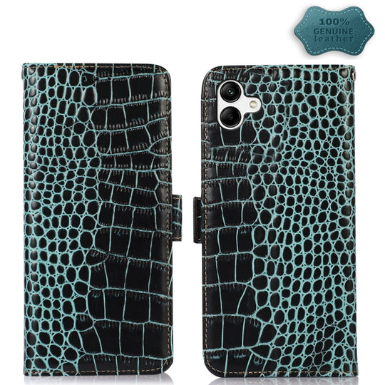 For Samsung Galaxy A04 4G Crocodile Top Layer Cowhide Leather Phone Case(Green)
