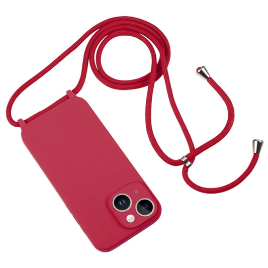 For iPhone 14 Plus Crossbody Lanyard Liquid Silicone Case(Rose Red) by buy2fix