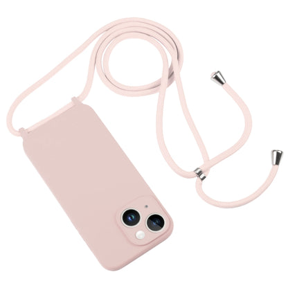 For iPhone 14 Plus Crossbody Lanyard Liquid Silicone Case(Sand Pink) - iPhone 14 Plus Cases by buy2fix | Online Shopping UK | buy2fix