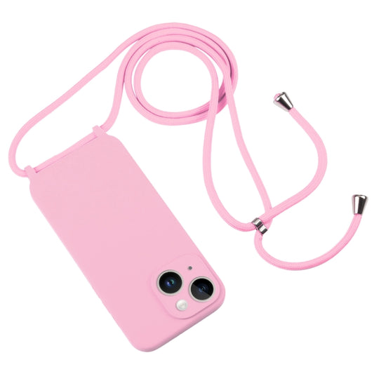 For iPhone 14 Plus Crossbody Lanyard Liquid Silicone Case(Pink) by buy2fix